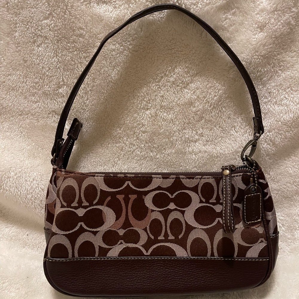 Coach Mini Shoulder Bag in Brown and Tan Signature Canvas